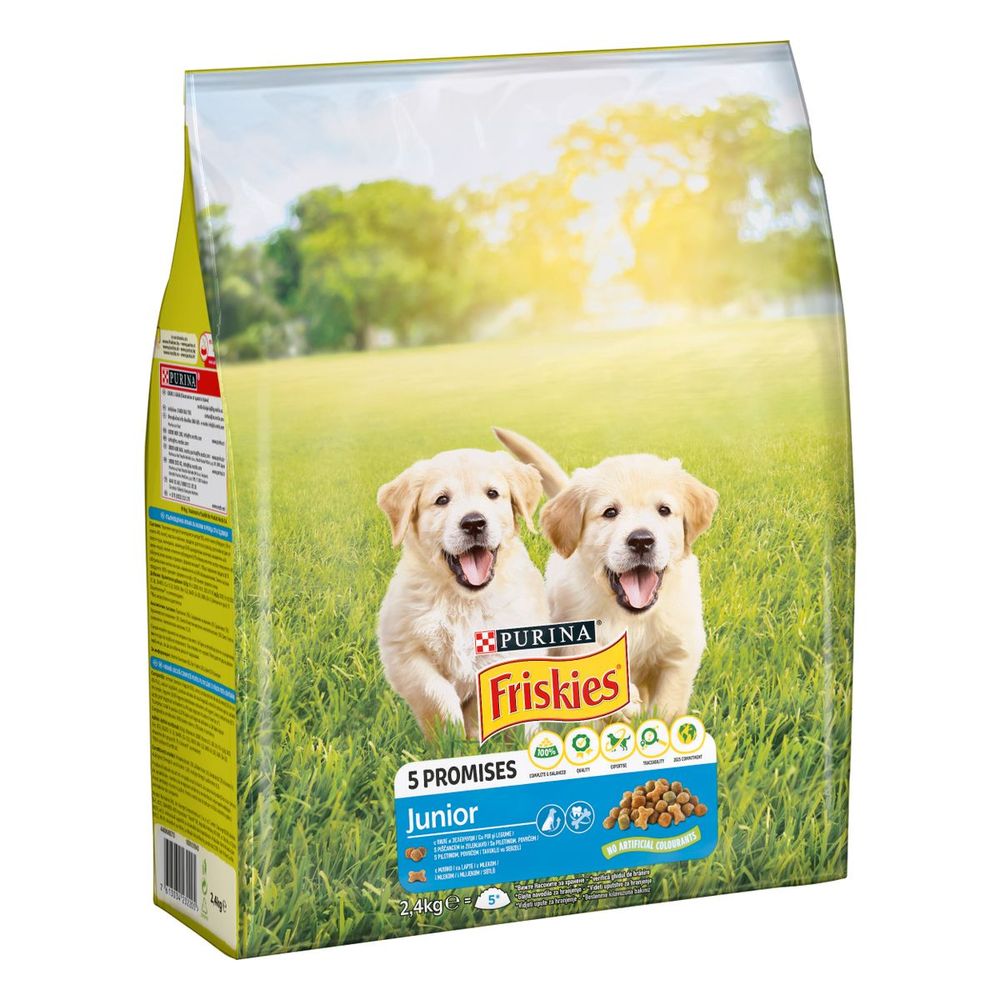 Friskies Junior suha hrana za pse s piletinom, povrćem i mlijekom 2,4 kg slika 1