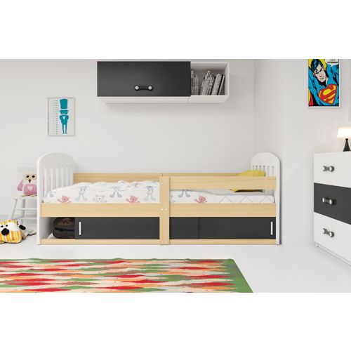 Drveni dječji krevet KLASIK s kliznom ladicom - 160x80cm - svijetlo drvo - crni slika 3