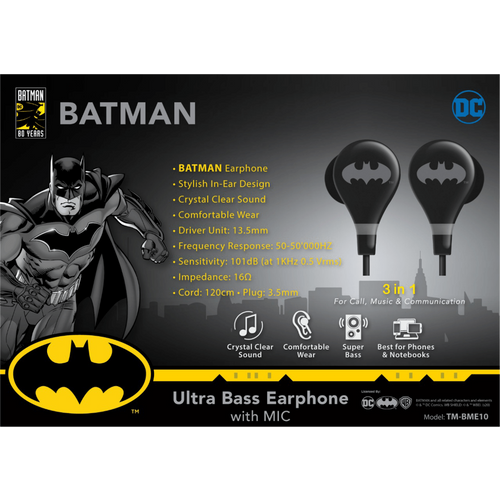 DC Slušalice sa mikrofonom, Batman, 3.5 mm - BATMAN Ultra Bass Earphone with Mic slika 6