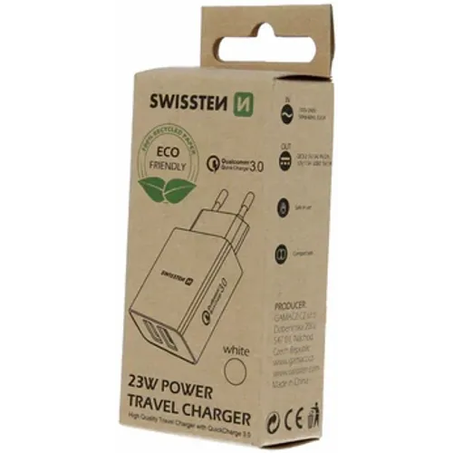 Swissten punjač Eco Pack 2x USB 23W bela slika 2