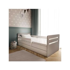 Drveni dječji krevet Tomi sa ladicom - 160x80cm - Svijetlo sivi