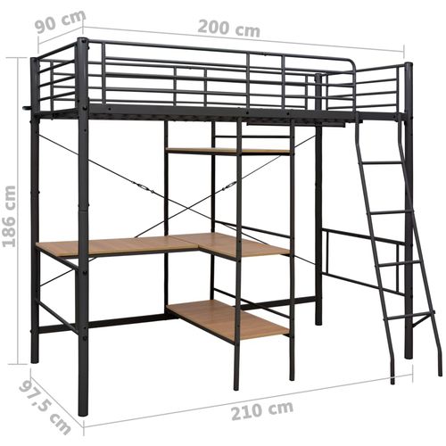 Krevet na kat sa stolićima u okviru sivi metalni 90 x 200 cm slika 30