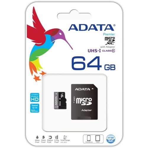 MICRO SD 64GB AData + SD adapter AUSDX64GUICL10-RA1 slika 2