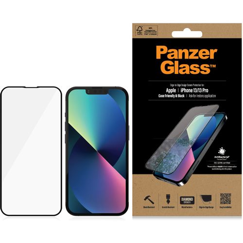 Panzerglass zaštitno staklo za iPhone 13/13 Pro case friendly antibacterial black slika 1