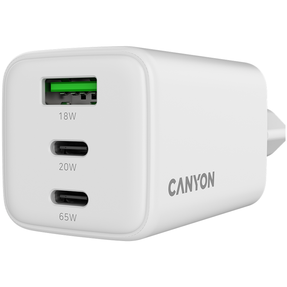CANYON punjač CU65ACC GaN 65W 2xPD 1xQC EU bijeli slika 5