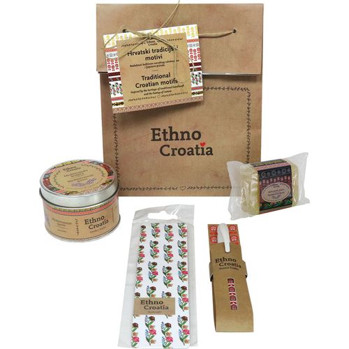 Poklon paket Ethno Croatia bijeli 1, sapun, svijeća, gel-pen, označivač slika 2