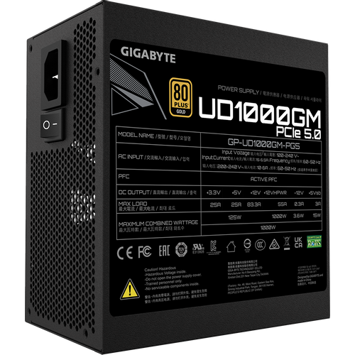 Gigabyte GP-UD1000GM PG5 GEU2 1000W 80 PLUS Gold certified, Support PCIe Gen 5.0 graphics card, Fully modular design, Ultra Durable, OVP/OPP/SCP/UVP/OCP/OTP protection slika 1