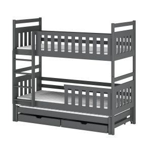 Drveni dječji krevet na sprat Klara sa tri kreveta i ladicom - 190/200x90cm - Grafit sivi