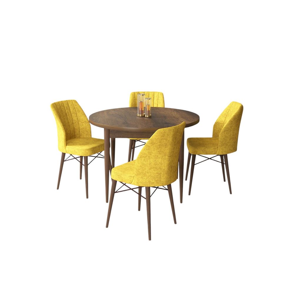 Rox - Baroque, Mustard Baroque Set Trpezarijskog Stola i Stolica (5 Komada) slika 2