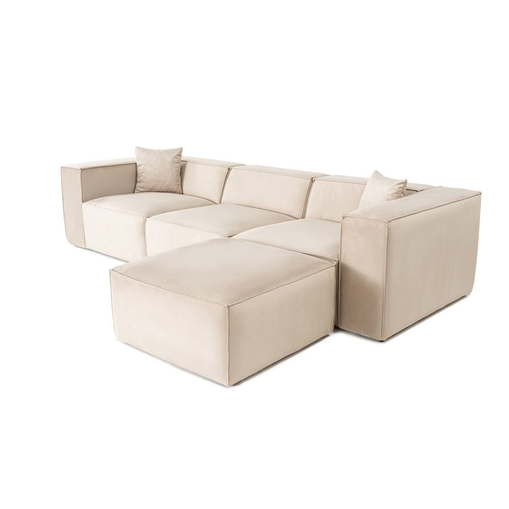 Ugaona Sofa 'Lora' (L1-O1-1R-POUFFE) - Krema Boja slika 5