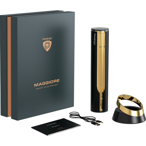 Prestigio Maggiore, smart wine opener, 100% automatic, opens up to 70 bottles without recharging, foil cutter included, premium design, 480mAh battery, Dimensions D 48*H228mm, black + gold color. slika 13