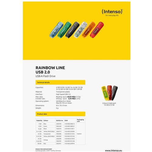 (Intenso) USB Flash drive 32GB Hi-Speed USB 2.0,Rainbow Line, 3 kom - USB2.0-32GB/Rainbow, 3 kom slika 4