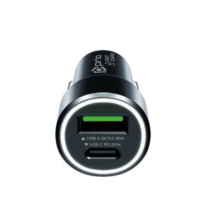 Prio Fast Charge Car Charger 20W PD (USB C) + QC 3.0 (USB A) black