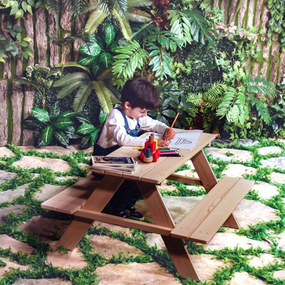 Kukka Drveni mini piknik sto sa klupama, Natural Wood slika 6