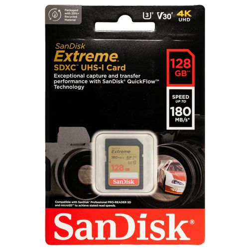 SanDisk Extreme SDXC memorijska kartica od 128GB + 1 godina RescuePRO Deluxe, do 180MB/s & 90MB/s čitanje/pisanje, UHS-I, Class 10, U3, V30 slika 2