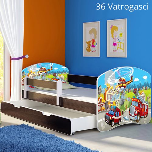 Dječji krevet ACMA s motivom, bočna wenge + ladica 140x70 cm - 36 Vatrogasci slika 1