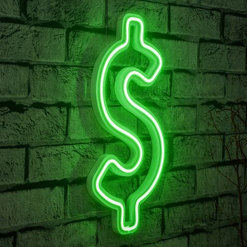 Wallity Ukrasna plastična LED rasvjeta, Dollar Sign - Green slika 9