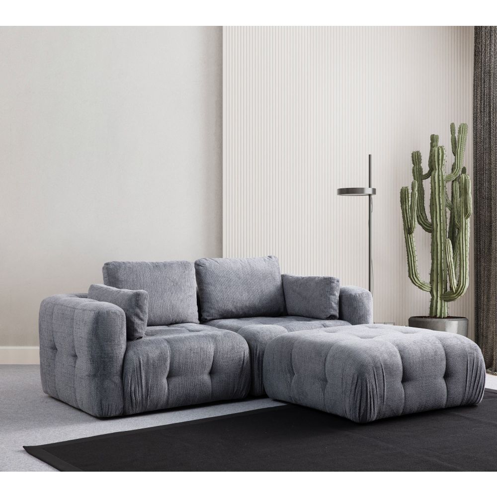 Amaris Dvosjed sa Poufom - Siva Ugaona Sofa slika 1