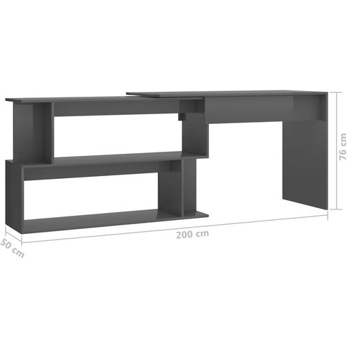 Kutni radni stol visoki sjaj sivi 200 x 50 x 76 cm od iverice slika 45