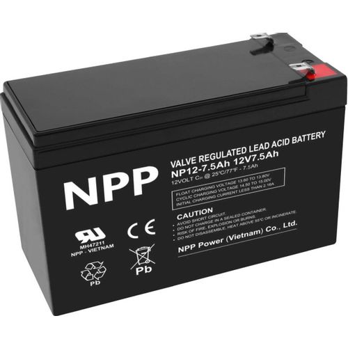 NPP NP12V-7.5Ah, AGM BATTERY,  C20=7.5AH, T1, 151x65x94x100, 2,07KG, BLACK slika 2