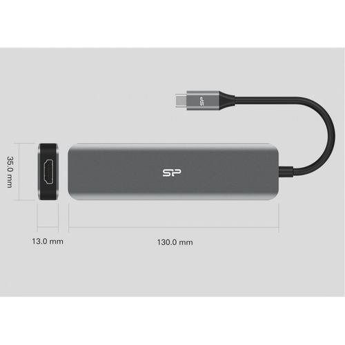 Silicon Power SPU3C07DOCSU200G USB-C 7-in-1 Hub, SD Card-reader, MicroSD Card Reader, 1x HDMI 4K, 3x USB3.2 Gen.1 (up to 5Gbps), 1x USB-C (PD2.0 charging up to 60W), Cable 0.15m slika 4