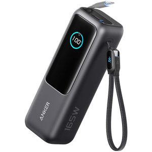 Anker Power Bank (25K, 165W, Built-In USB-C and Retractable Cable), Crni