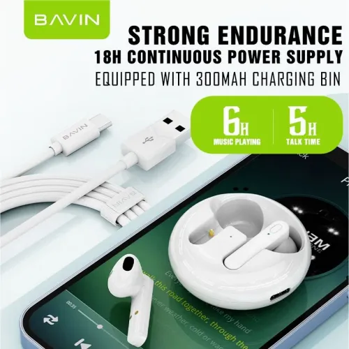 Bavin Earbuds Wireless slušalice + kabl type-C bela slika 6