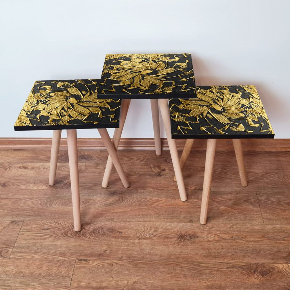 Set Nesting Stolova (3 Komada) - Crni i Crno-Zlatni slika 1