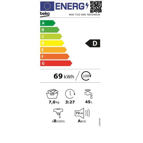 Beko WUE 7722 XW0 Veš mašina, Inverter, 7 kg, 1400 rpm, Dubina 49 cm slika 6