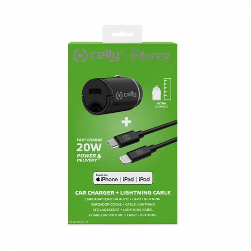 Celly auto punjač 20W PD USB-C + kabl Type-C na lightning crna slika 1