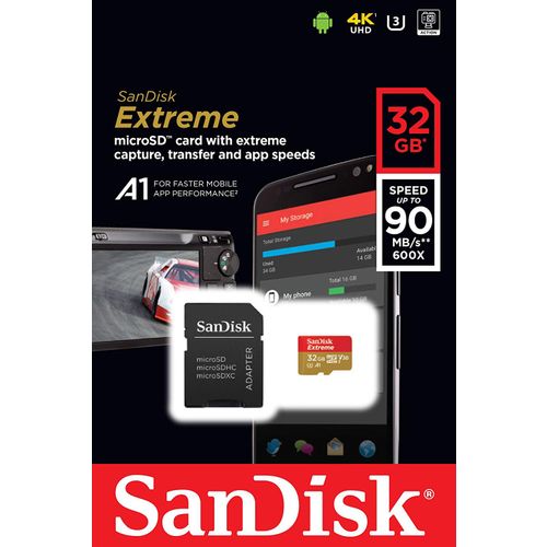 SanDisk 32GB Extreme Micro SDHC A1 CL10 V30 UHS-I U3 100MB/s memorijska kartica za mobitele + adapter slika 2