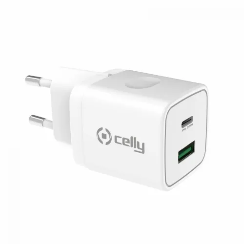 Celly punjač 20W PD USB-A + USB-C bela slika 1