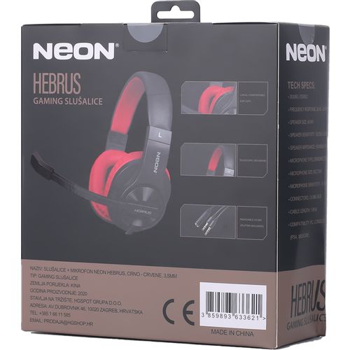 Slušalice + mikrofon NEON HEBRUS, crno - crvene, 3,5mm slika 3