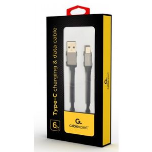 CCB-mUSB2B-AMCM-6 Gembird Cotton braided Type-C USB cable with metal connectors, 1.8 m, black A