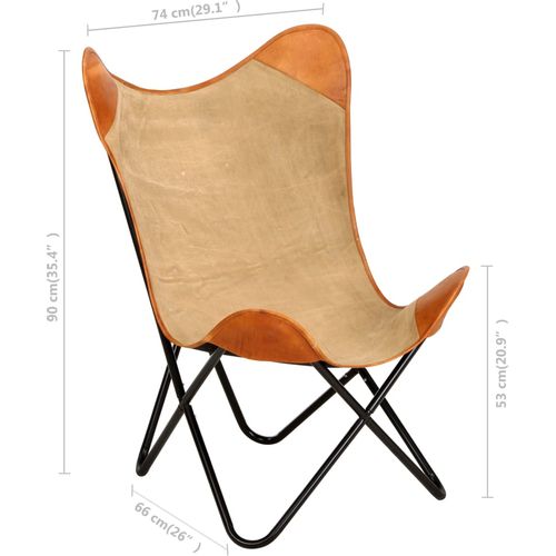Leptir-stolica od prave kože i platna smeđa slika 45