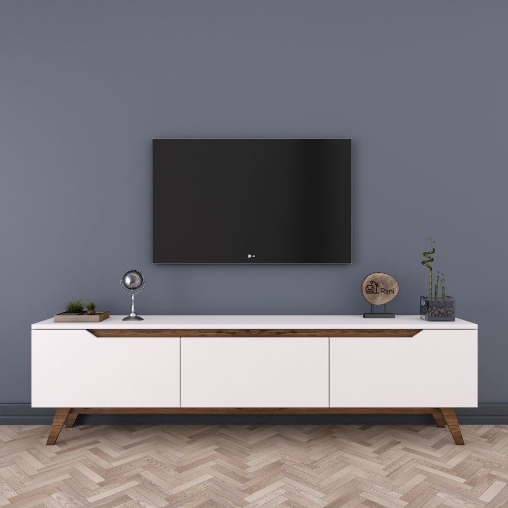 TV stalak D1 - 794 bijeli s orahovim detaljima slika 3