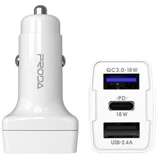 Auto punjač Power Delivery Quick Charge 3.0 18 W 2 x USB / USB Type- C slika 1