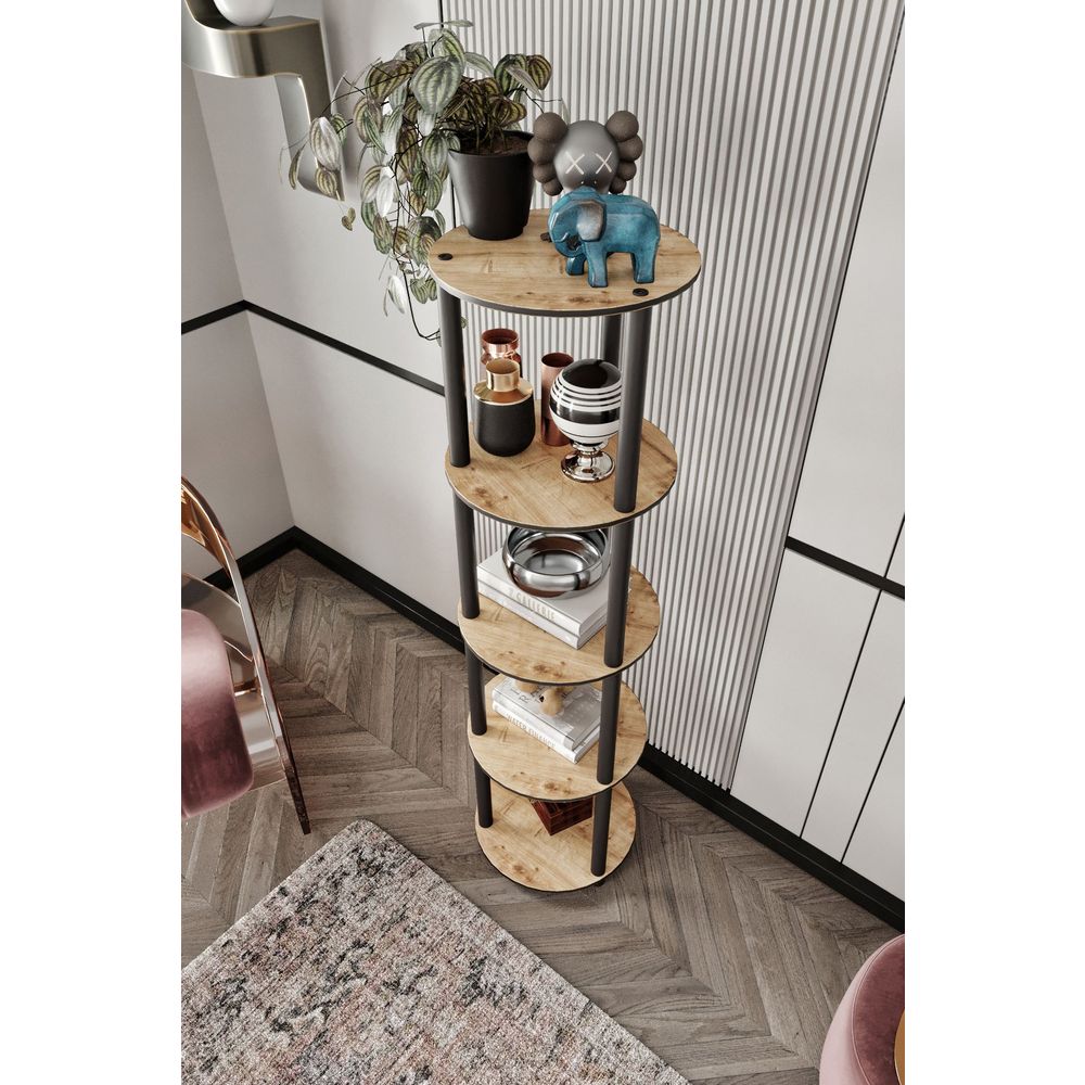  Bookshelf Bookcase 5 Tiers Round, colour Oak slika 3