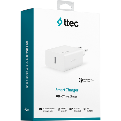 Ttec Zidni Punjač - SmartCharger PD / QC 20W - White slika 3