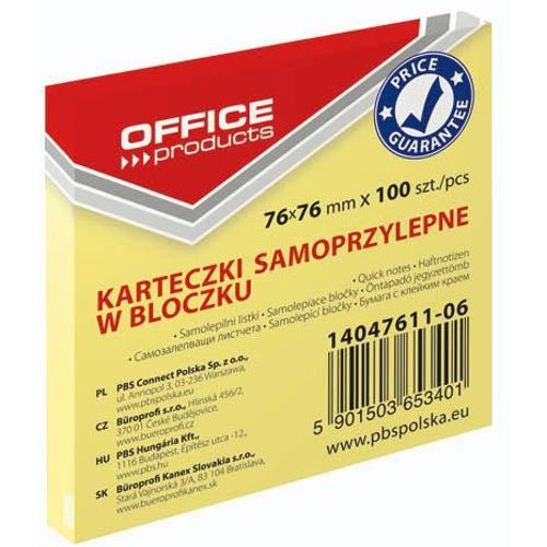 Blok samoljepljivi Office products 76x76 mm, 100 listića, žuti slika 1