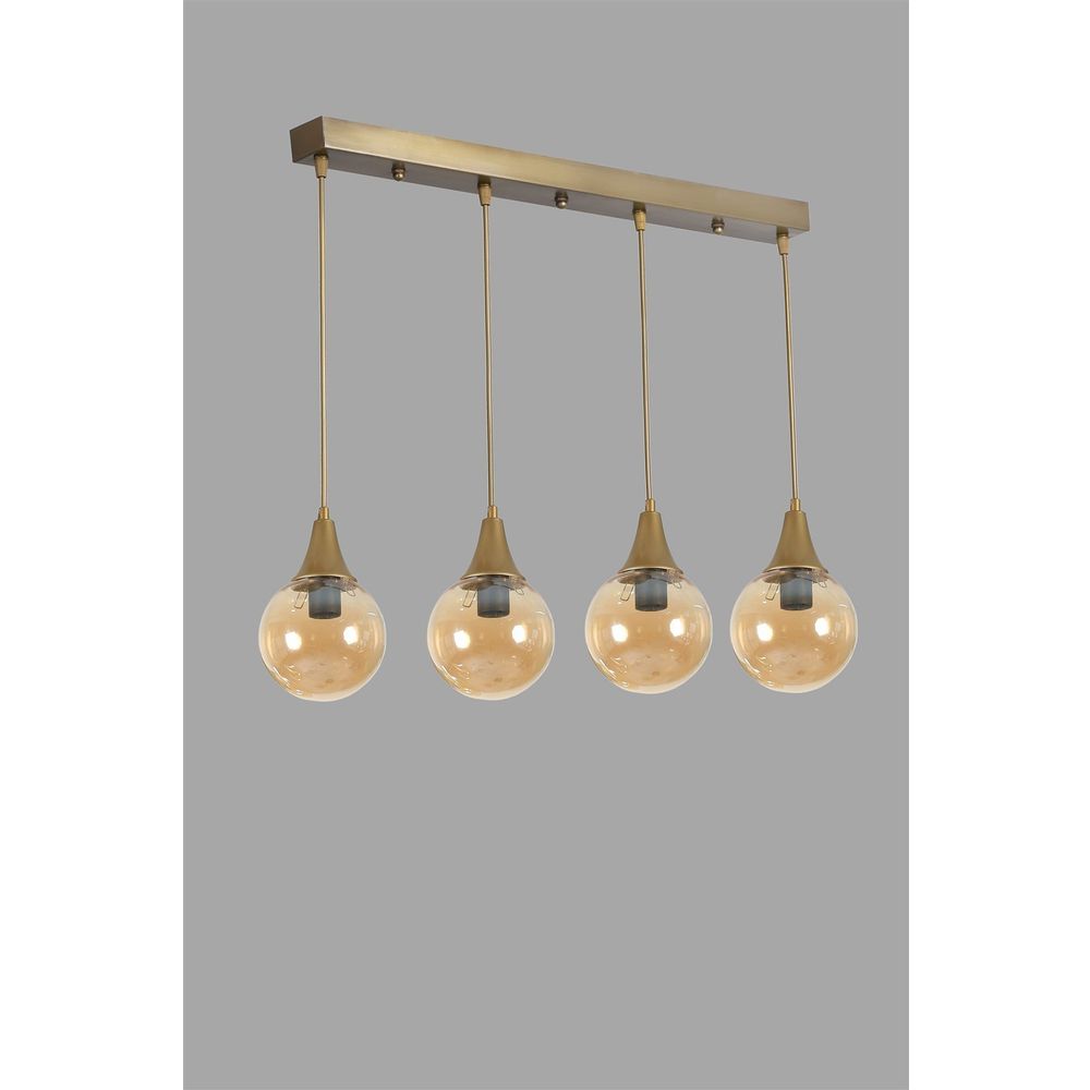 Afra 4 Lü Sıralı Eskitme Bal Camlı Sarkıt Amber Gold Luster slika 4