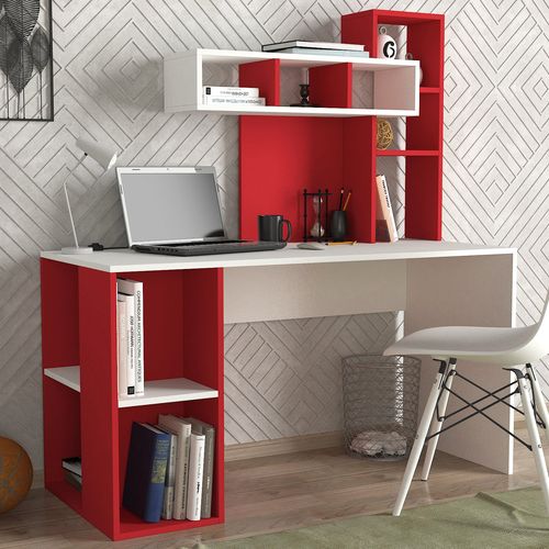 Woody Fashion Radni stol, Bijela boja Crvena, Coral - White, Red slika 1