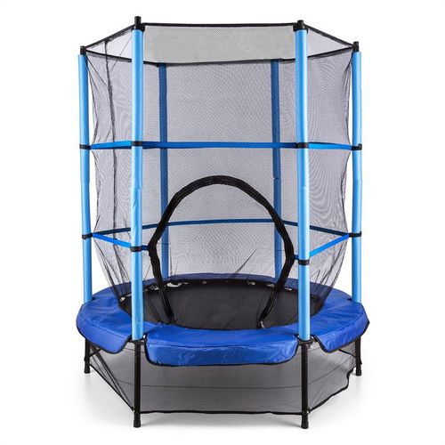 KLARFIT Rocketkid, 140 cm trampolin, unutarnja sigurnosna mreža, bungee opruge, plava slika 17