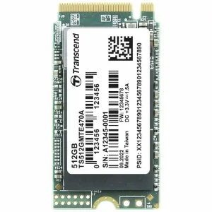 Transcend 512GB, M.2 2242, PCIe Gen3x4, NVMe, 3D NAND, DRAM-less, Read up to 2000MB/s, Write up to 1700 MB/s, Single-sided TS512GMTE470A