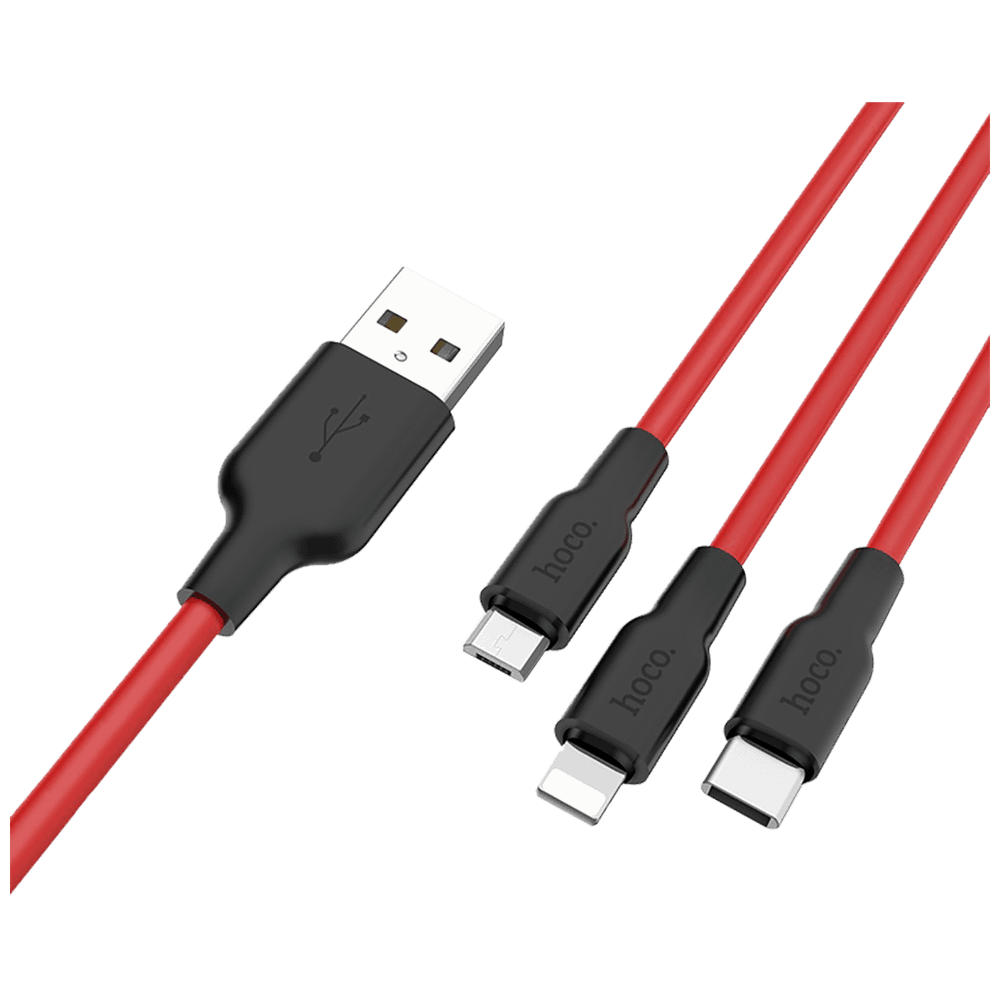 hoco. USB kabl, 3in1, microUSB, type C, Lightning, 1.2 met., 2 A - X21 Silicone 3in1, Black/Red slika 4