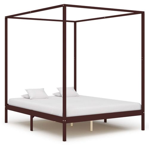 Okvir za krevet s baldahinom od borovine tamnosmeđi 180x200 cm slika 1
