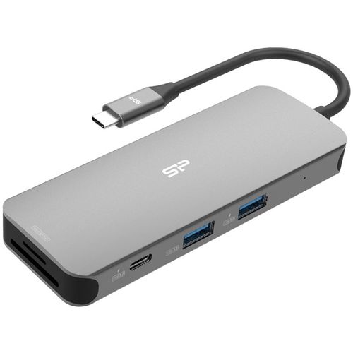 Silicon Power SPU3C08DOCSR300G USB-C 8-in-1 Hub SR30, SD Card-reader, MicroSD Card Reader, 1x HDMI 4K, Gigabit LAN, 2x USB3.2 Gen.1 (up to 5Gbps), 2x USB-C (1x PD2.0 charging up to 100W), Cable 0.15m slika 3