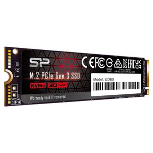 Silicon Power SP500GBP34UD8005 M.2 NVMe 500GB SSD, UD80, PCIe Gen 3x4, 3D NAND, Read up to 3,400 MB/s, Write up to 2,300 MB/s (single sided), 2280