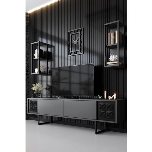 Woody Fashion Komoda za TV, Black Line - Anthracite, Black slika 1