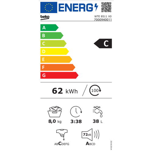 Beko WTE8511XO Veš mašina 8kg, 1000rpm, ProSmart Inverter, Dubina 55cm slika 5